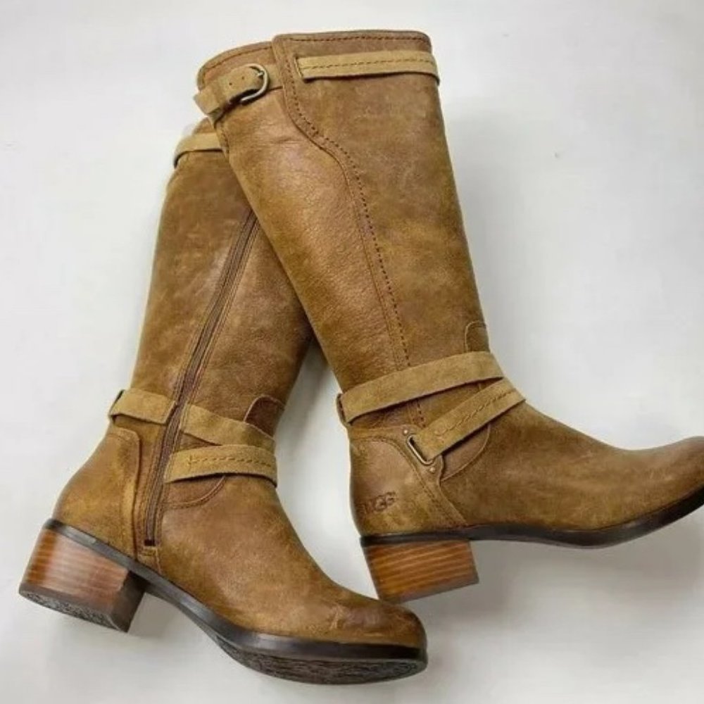UGG Australia Darcie Riding Boots Leather Zip Closure Buckle Strap Women 6 NEW